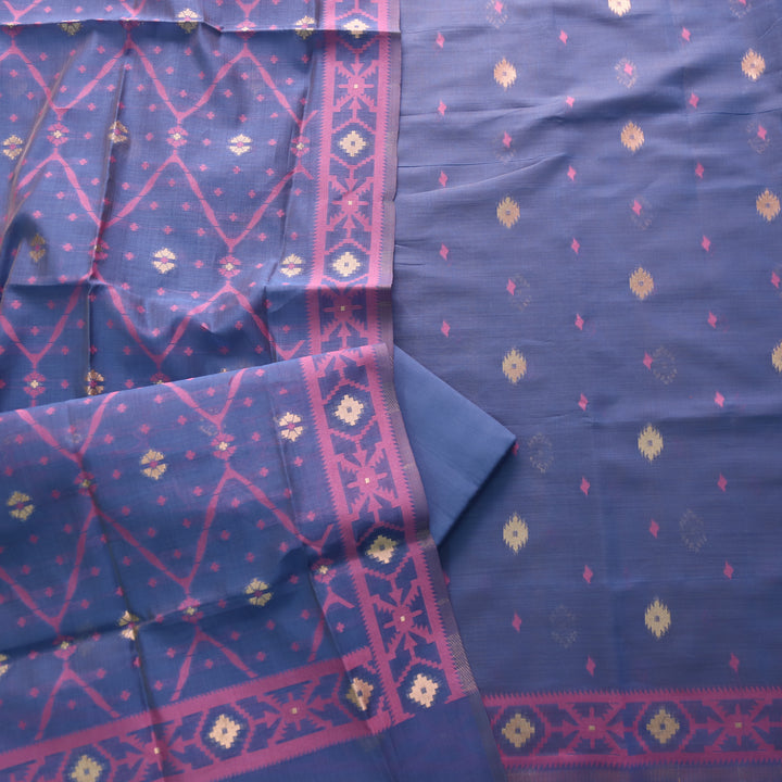 Rubaaroo Royal Blue Authentic Jamdani Weaved Hem Suit Set