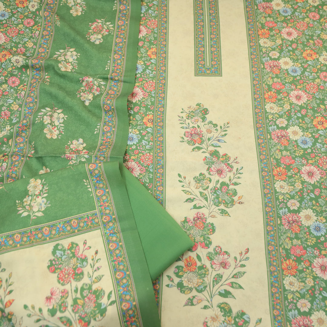 Mayuri Leaf Green Panel Style Kashmiri Printed Semi Pashmina Winter Set