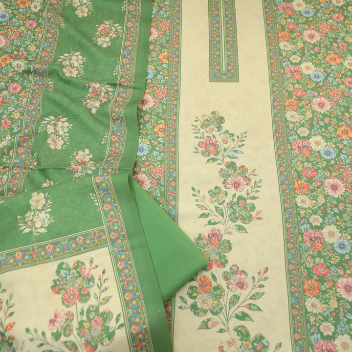 Mayuri Leaf Green Panel Style Kashmiri Printed Semi Pashmina Winter Set