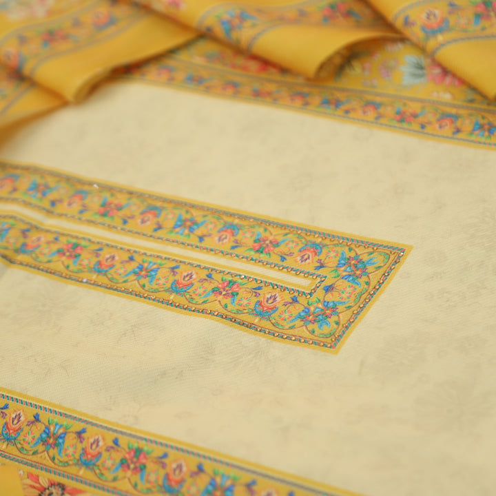 Mayuri Sunflower Yellow Panel Style Kashmiri Printed Semi Pashmina Winter Set