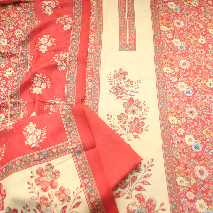 Mayuri Coral Blush Panel Style Kashmiri Printed Semi Pashmina Winter Set