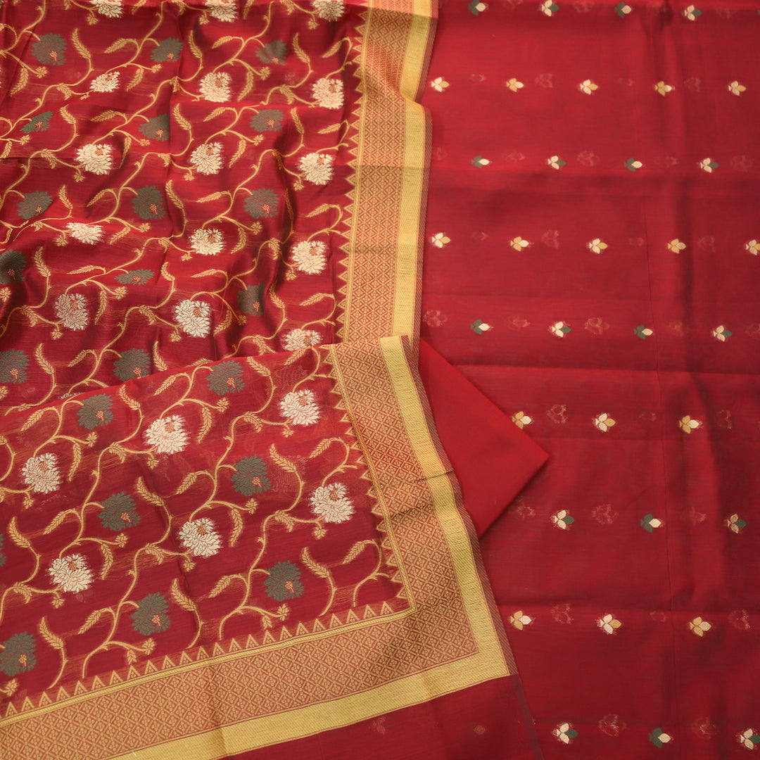 Dariya Rust Maroon Zari with Authentic Jamdani Weaved Buti Work Suit Set