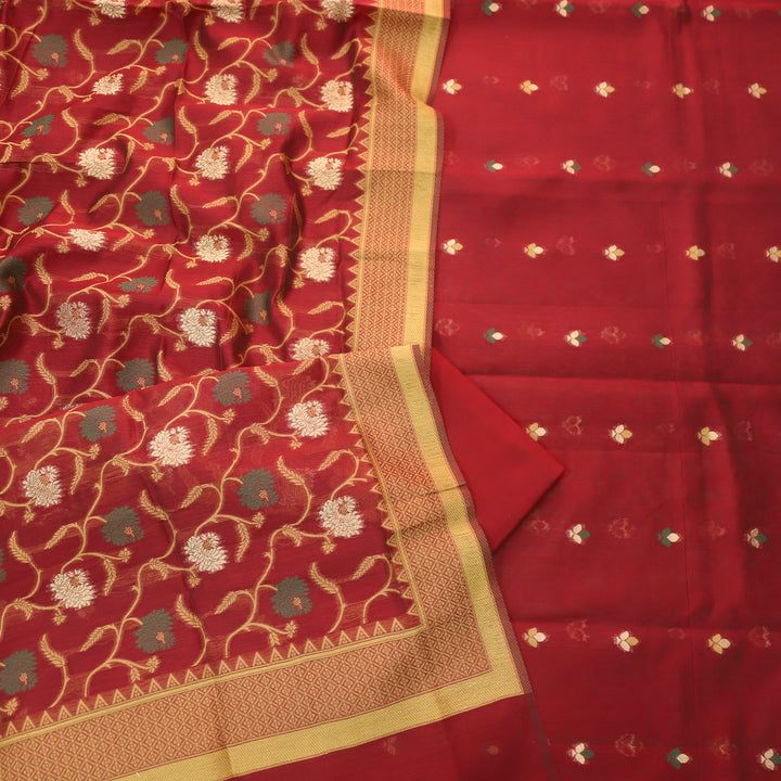 Dariya Rust Maroon Zari with Authentic Jamdani Weaved Buti Work Suit Set