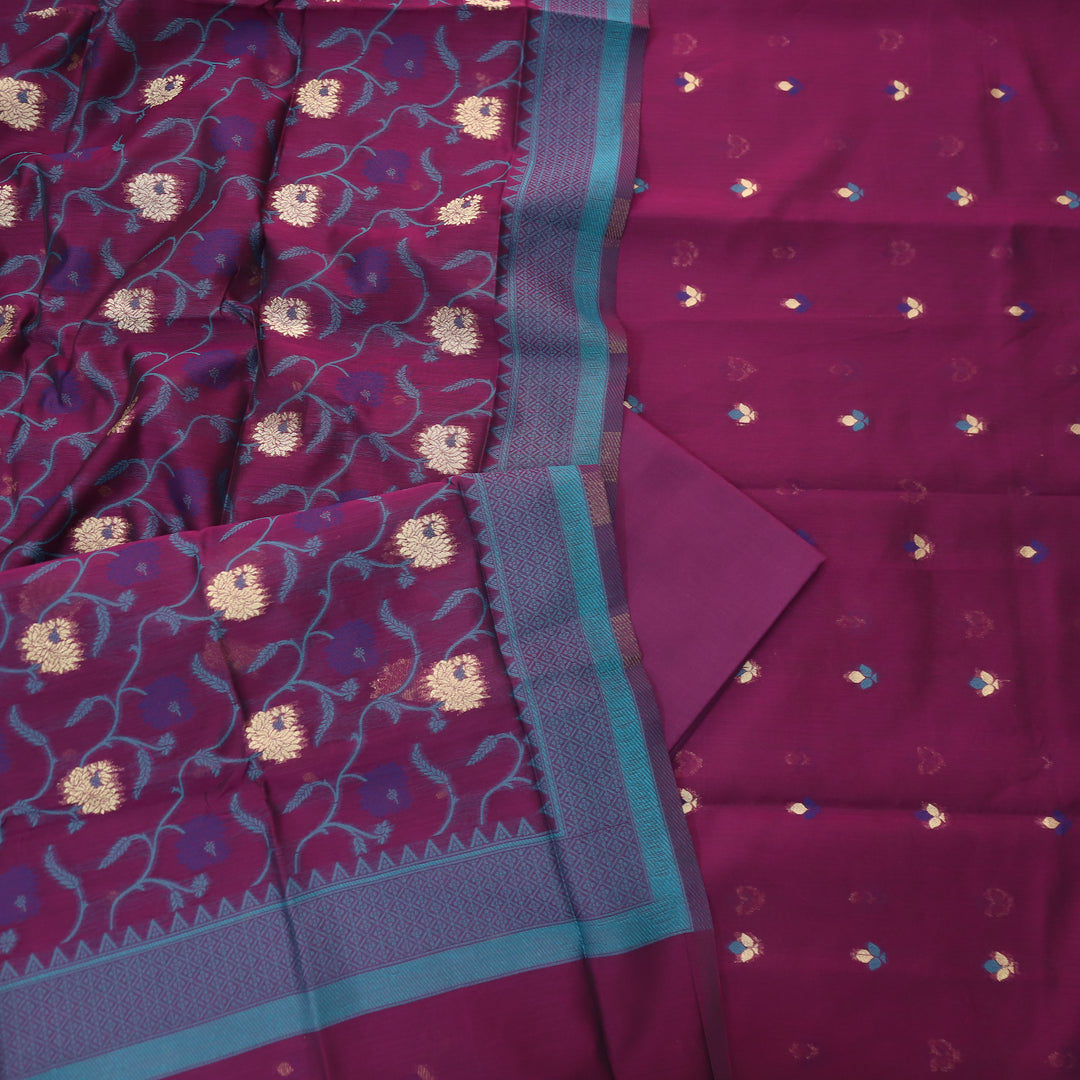 Dariya Wine Purple Zari with Authentic Jamdani Weaved Buti Work Suit Set