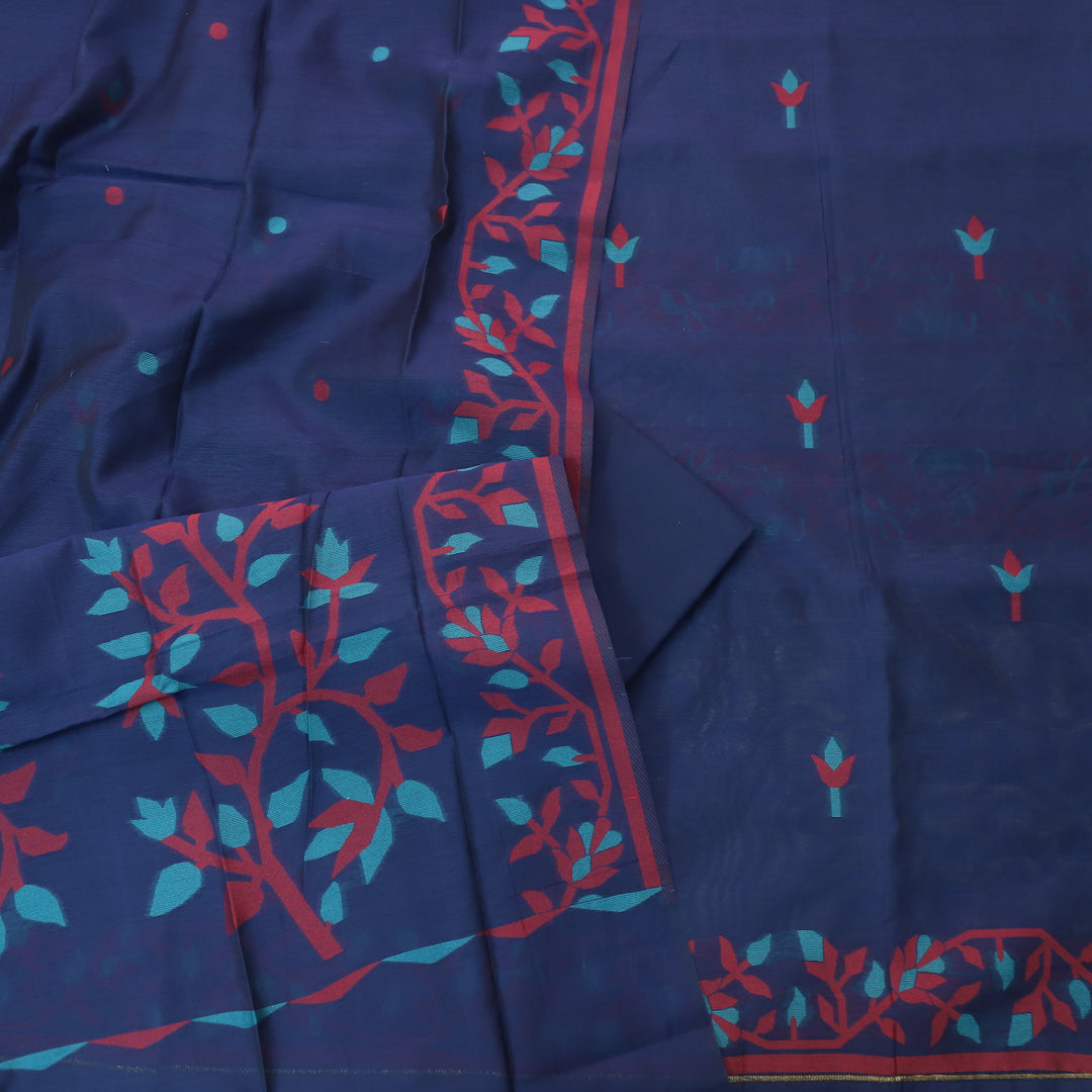 Surya Royal Blue  Authentic Floral Jamdani Weaved Suit Set