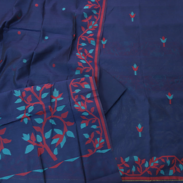 Surya Royal Blue  Authentic Floral Jamdani Weaved Suit Set