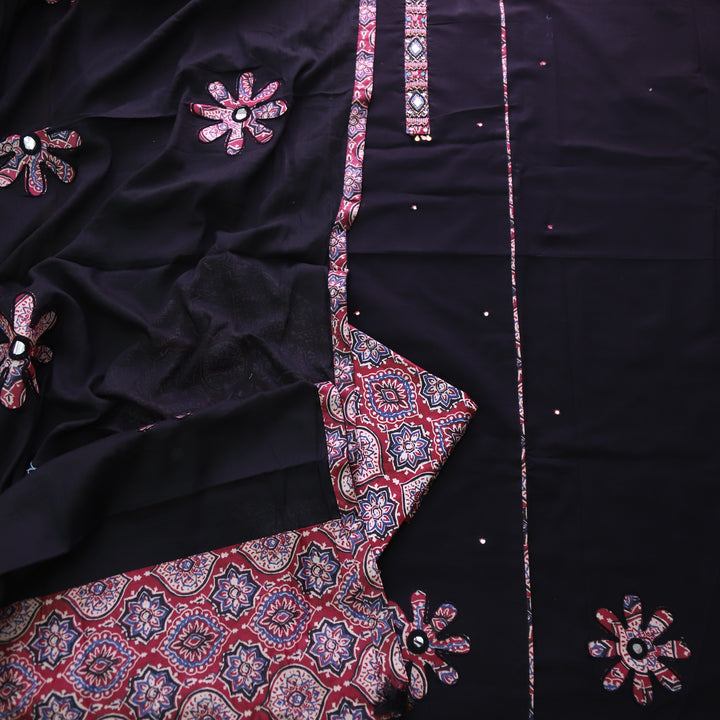 Aafreen Black Moti with Kardana Detailing Neck Cotton Suit with Red Bottom