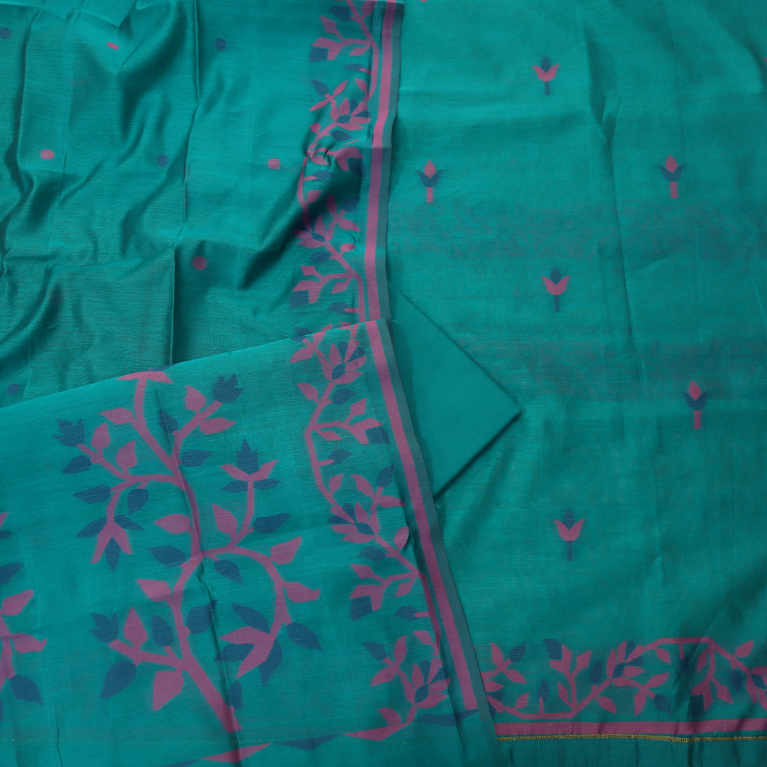 Surya Turquoise Teal Authentic Floral Jamdani Weaved Suit Set