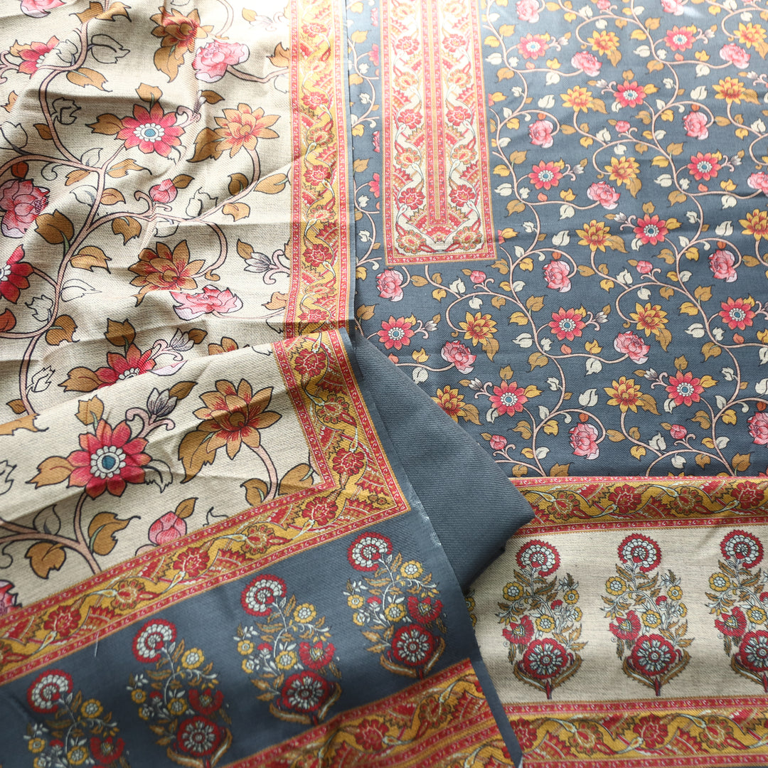 Kumani Fossil Grey Digital Kashmiri Printed Semi Pashminna Winter Set
