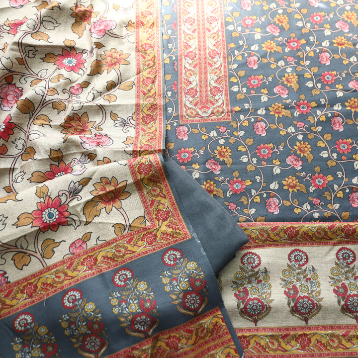 Kumani Fossil Grey Digital Kashmiri Printed Semi Pashminna Winter Set