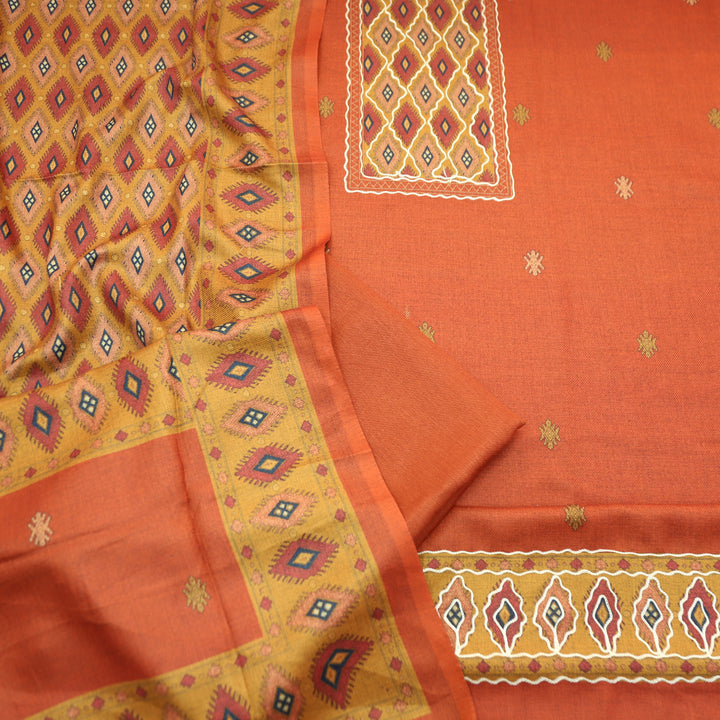 Sarvari Tang Orange Thread Work Yoke Semi Pashmina Winter Set