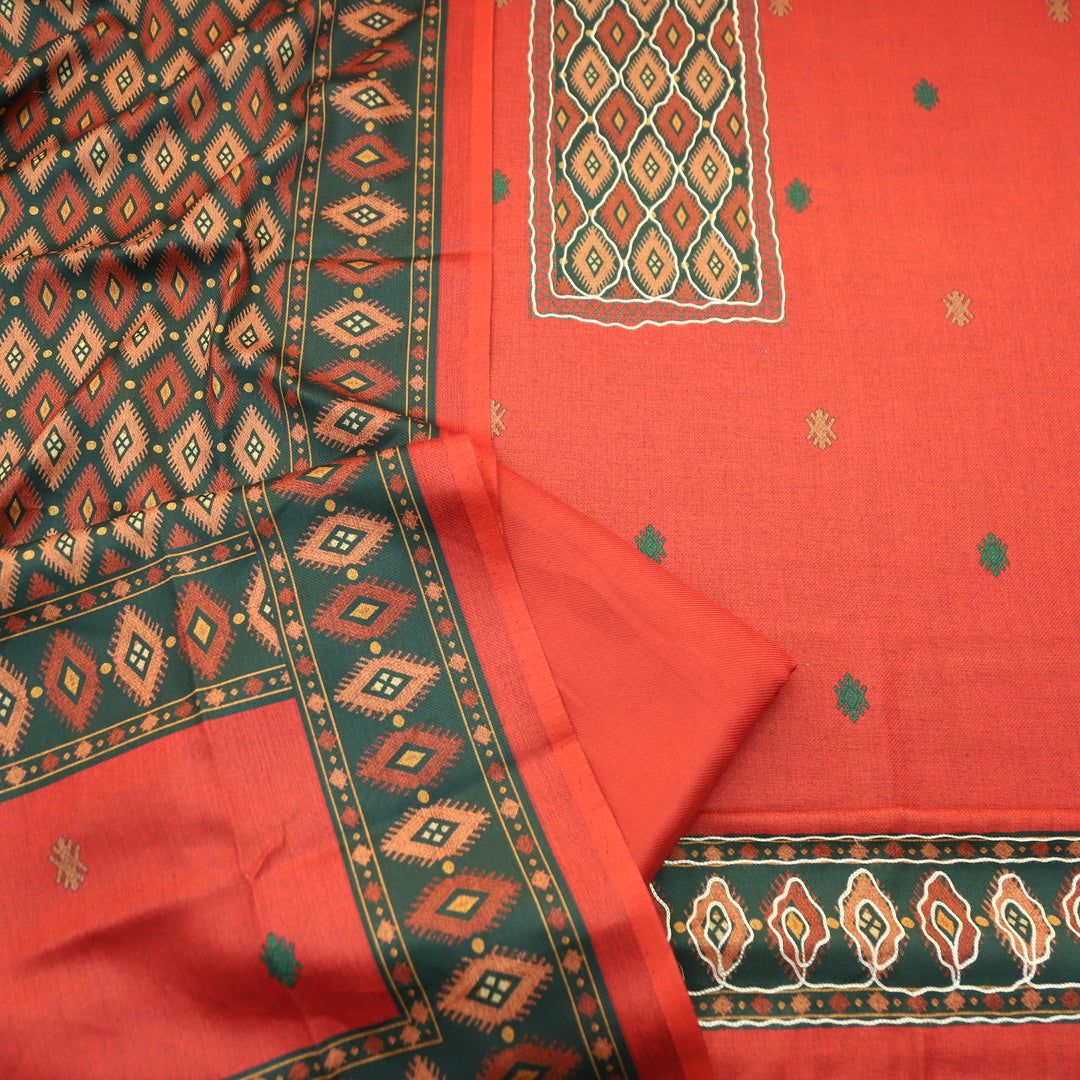 Sarvari Rust Orange Thread Work Yoke Semi Pashmina Winter Set