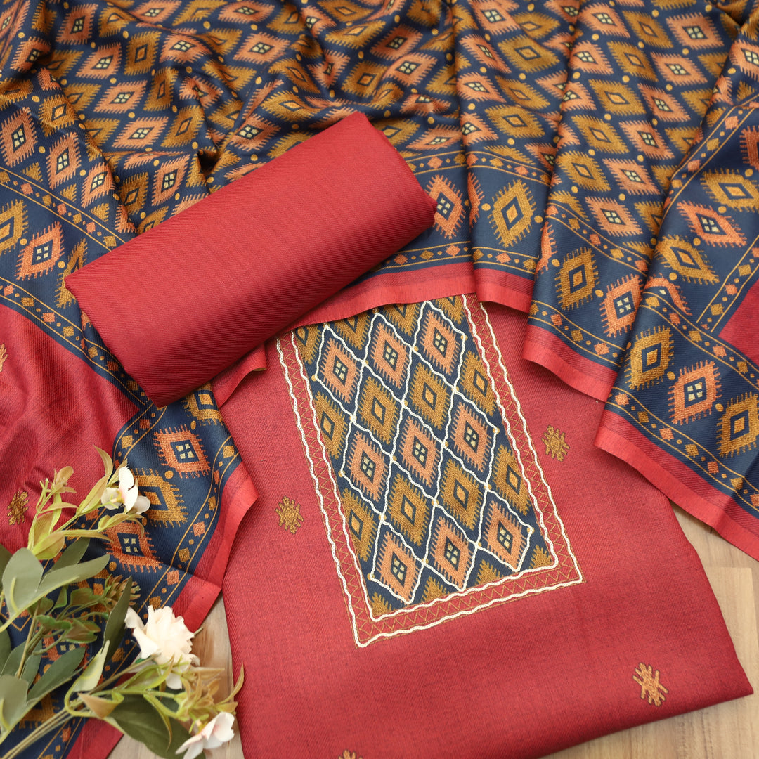 Sarvari Mauve Blush Thread Work Yoke Semi Pashmina Winter Set