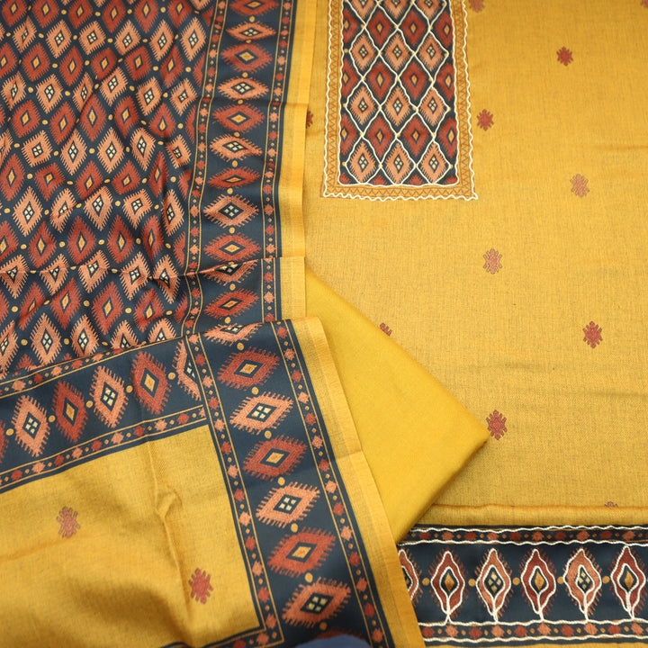 Sarvari Beetle Yellow Thread Work Yoke Semi Pashmina Winter Set