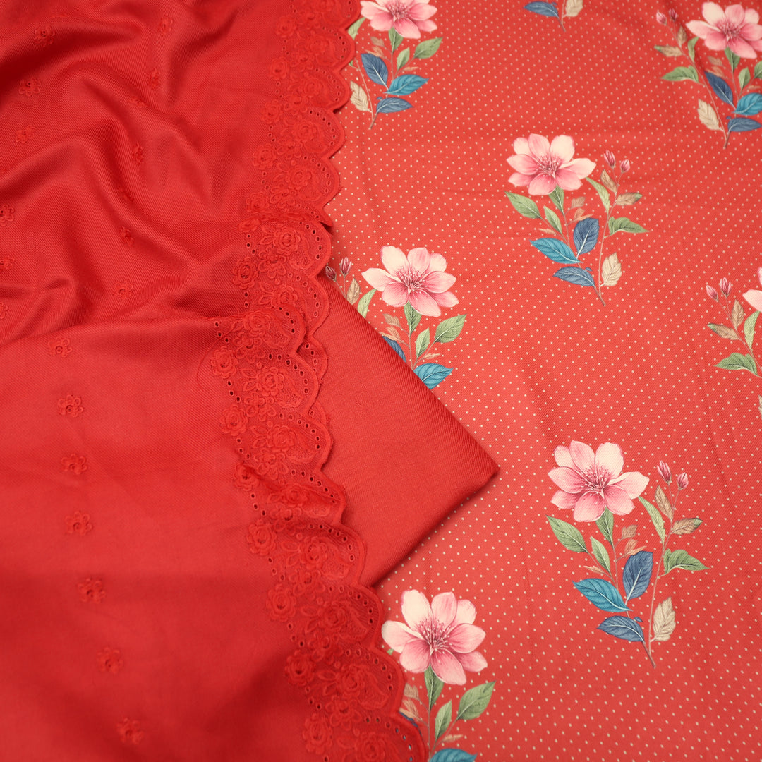 Taruni Berry Red Floral Digital Printed Semi Pashmina Winter Set