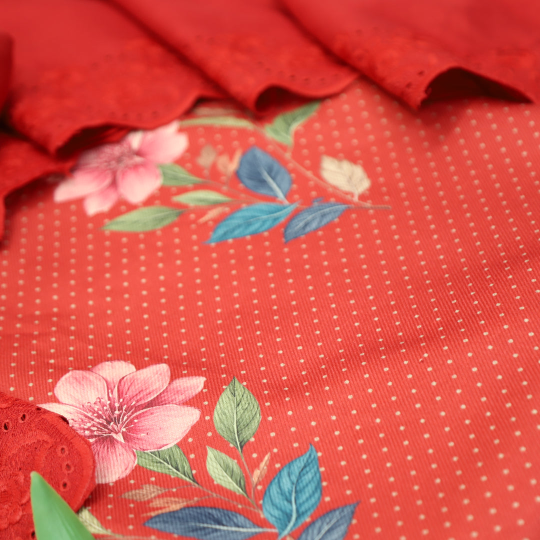 Taruni Berry Red Floral Digital Printed Semi Pashmina Winter Set