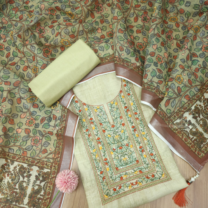 Fanaa Mellow Yellow Thread Embroidered Work Cotton Linen Suit Set