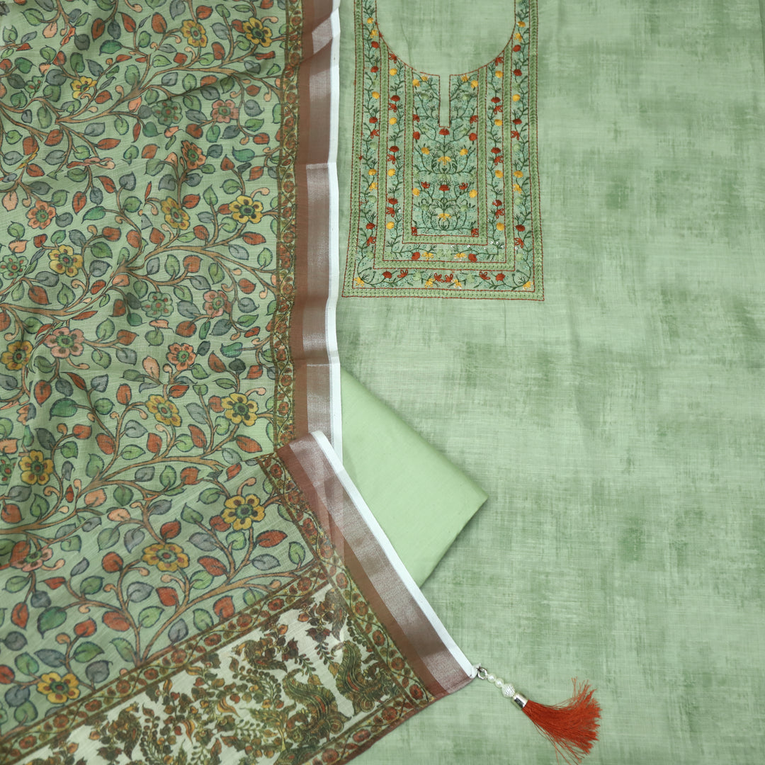 Fanaa Fern Green Thread Embroidered Work Cotton Linen Suit Set