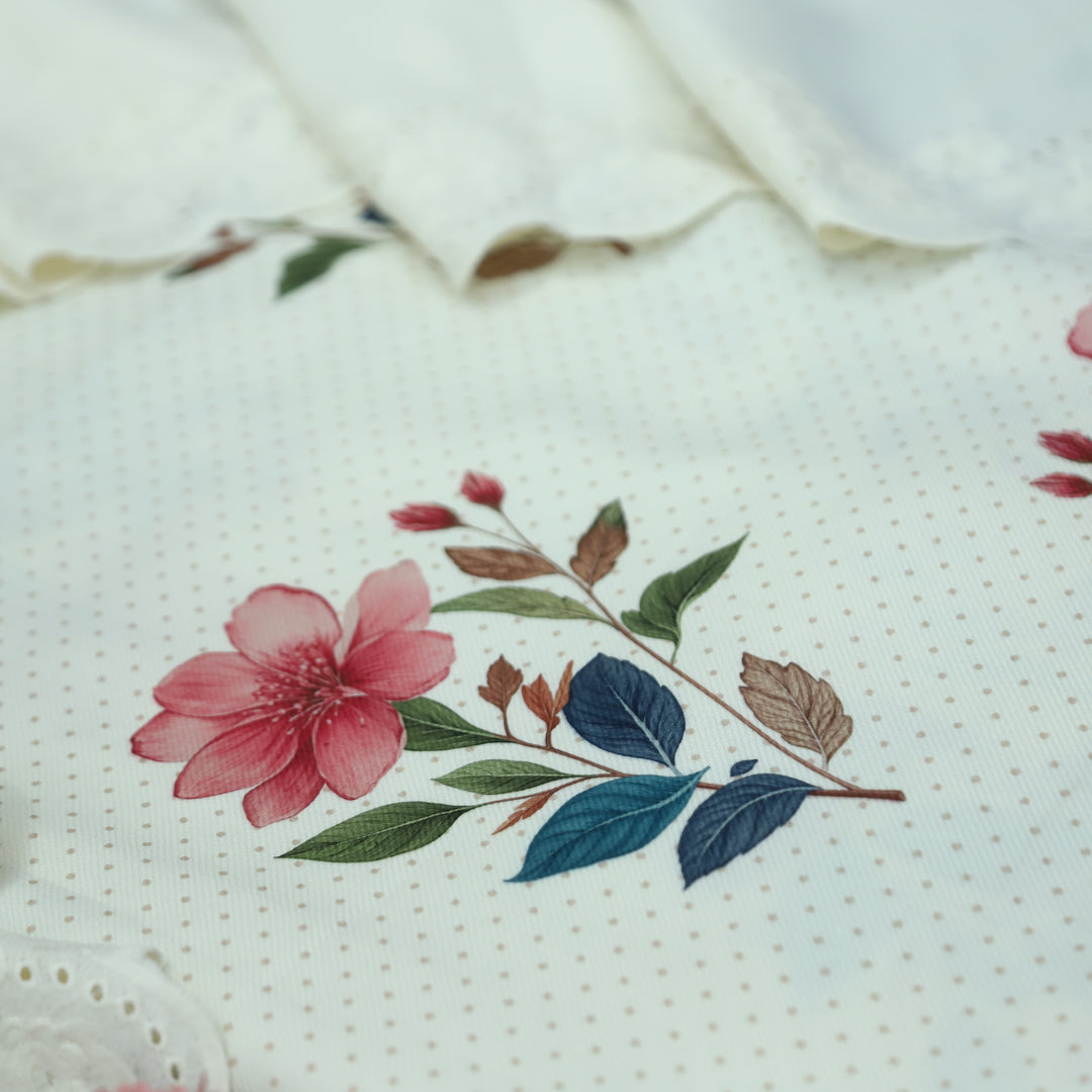 Taruni Pearl White Floral Digital Printed Semi Pashmina Winter Set