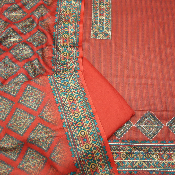 Tamanna Rust Orange Digital Printed Hem Semi Pashmina Winter Set