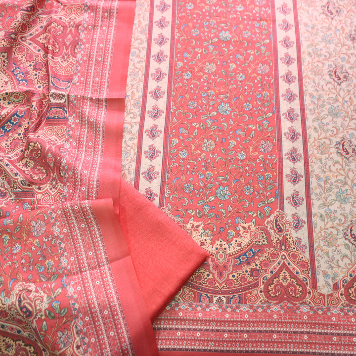 Raashi Pumpkin Coral Panel Styel Digitial Kashmiri Print Semi Pashmina Winter Set