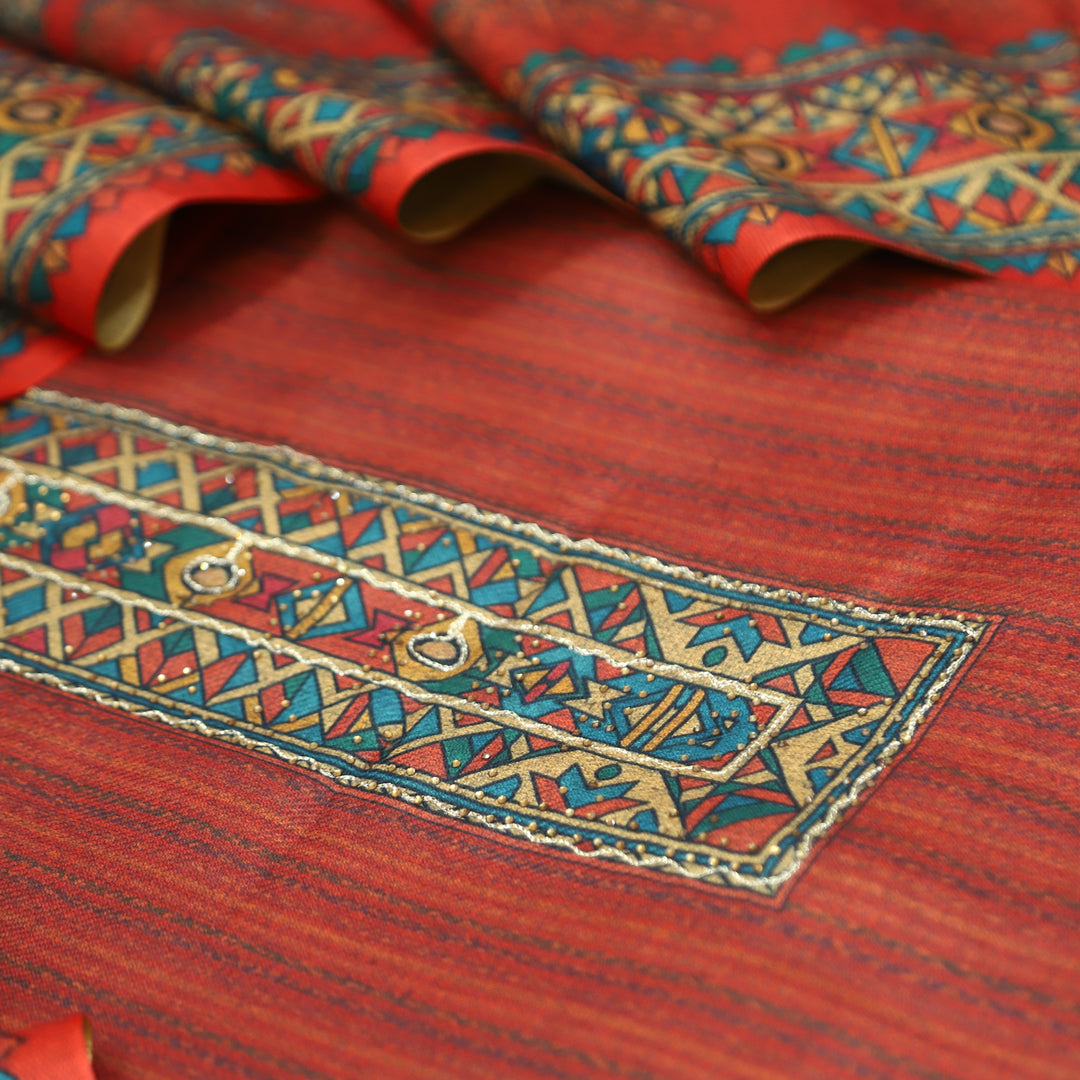 Tamanna Rust Orange Digital Printed Hem Semi Pashmina Winter Set
