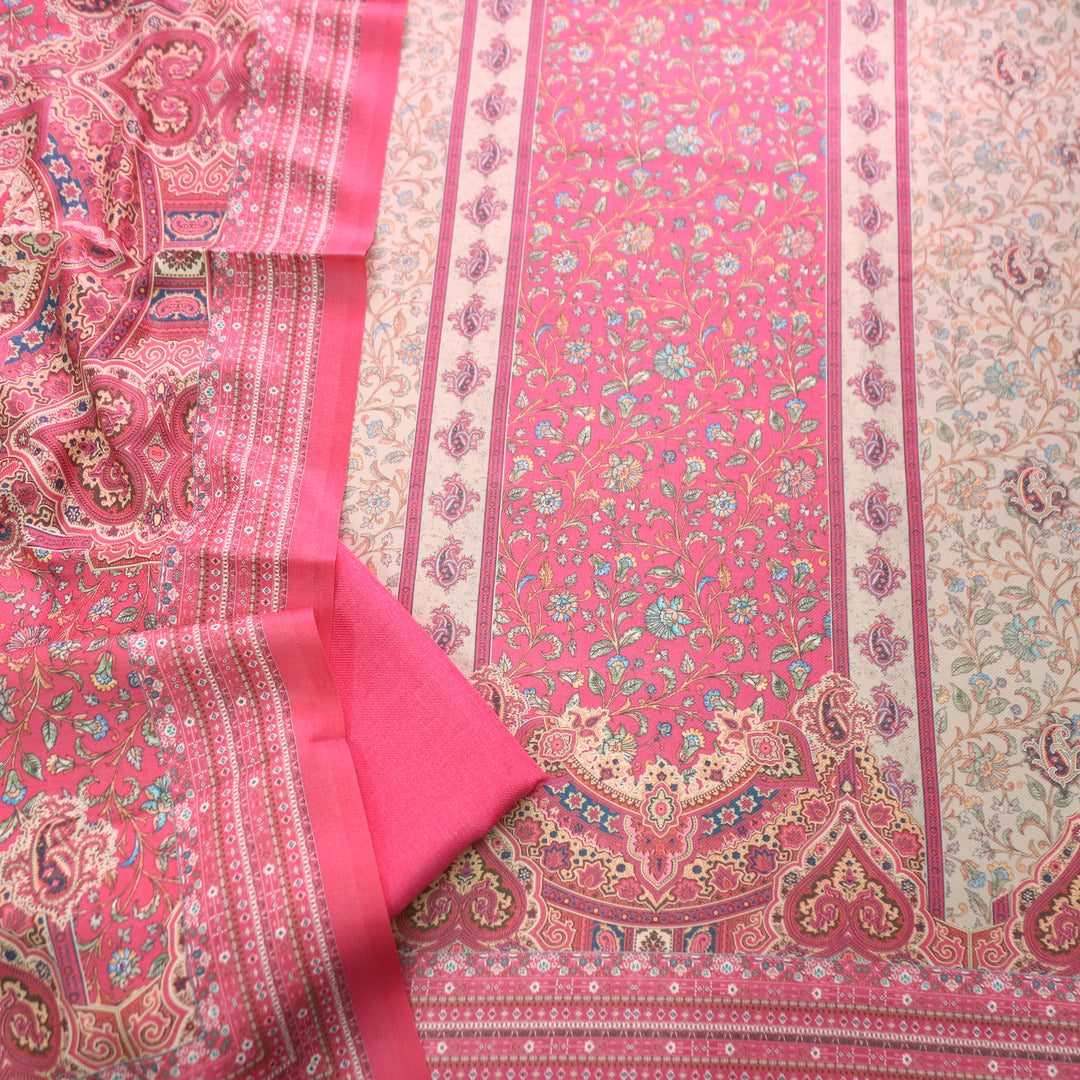 Raashi Punch Pink Panel Styel Digitial Kashmiri Print Semi Pashmina Winter Set
