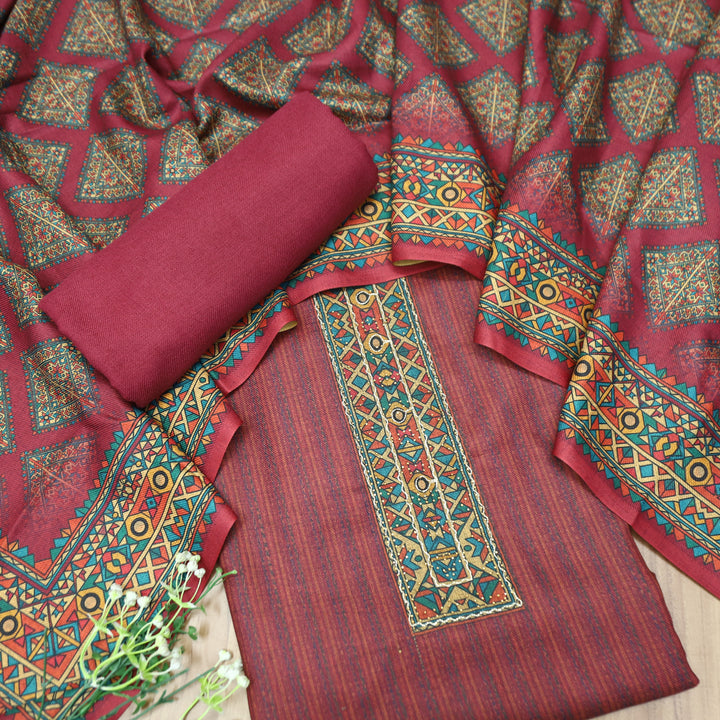Tamanna Blush Berry Digital Printed Hem Semi Pashmina Winter Set