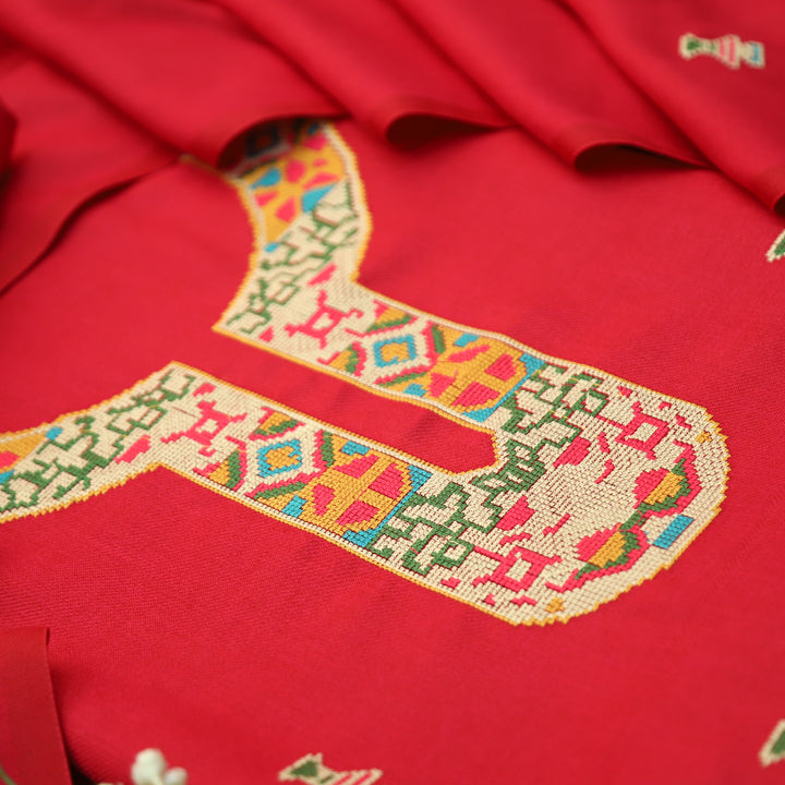 Shanya Rani Pink Cross-Stitch Embroidery Semi Pasmina Winter Set