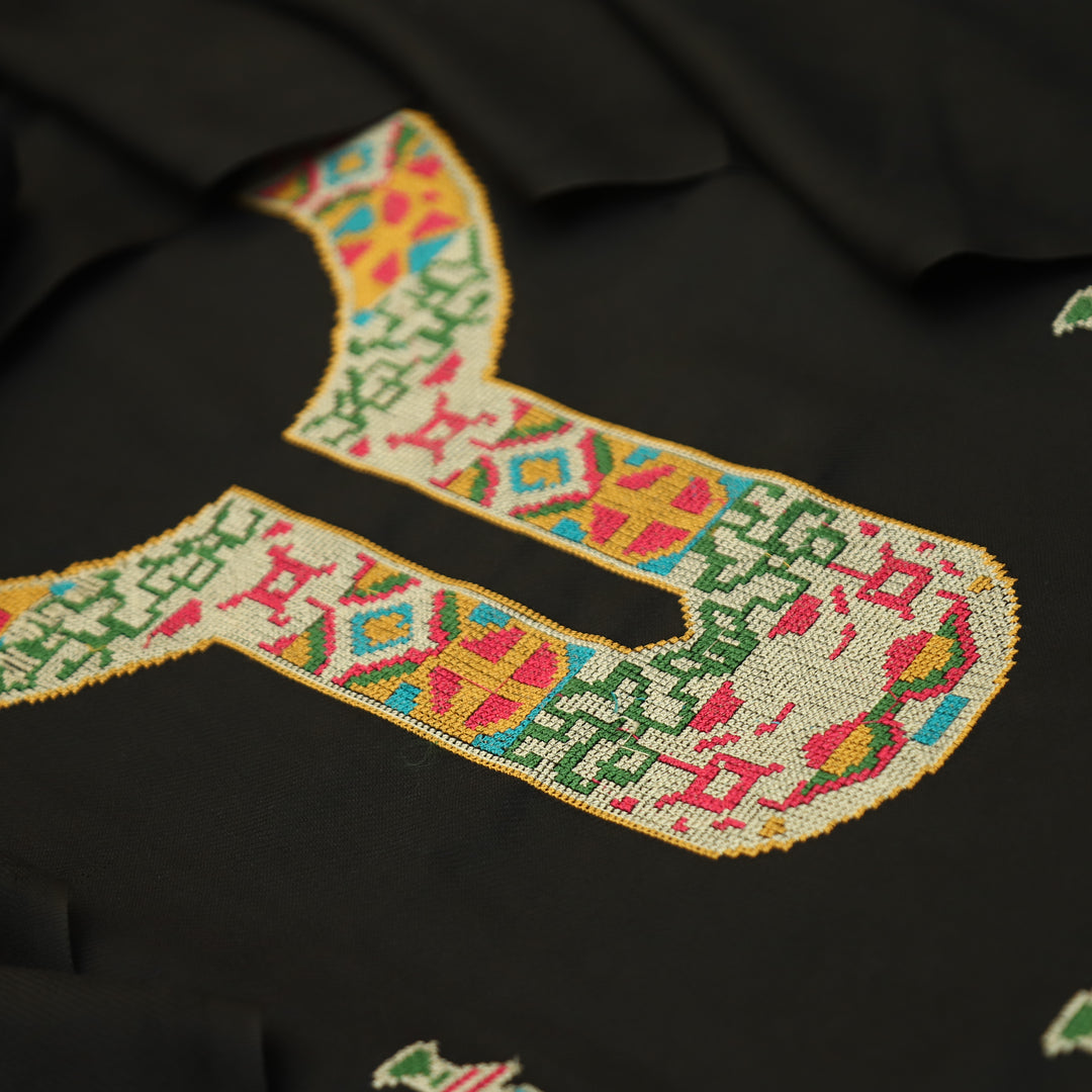 Shanya Ebony Black Cross-Stitch Embroidery Semi Pasmina Winter Set