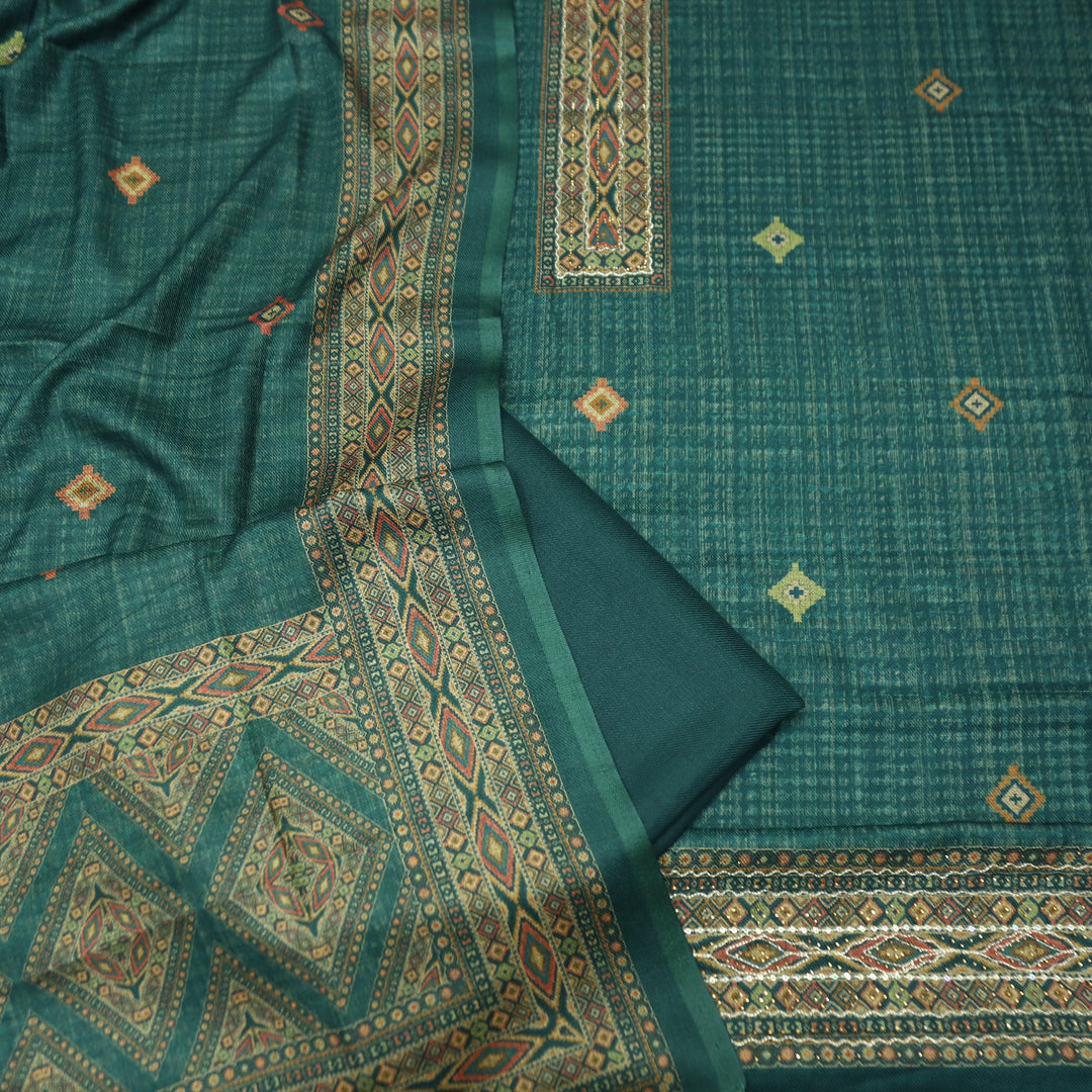Rashavi Cerulean Teal Digital Printed Hem Semi Pashmina Winter Set