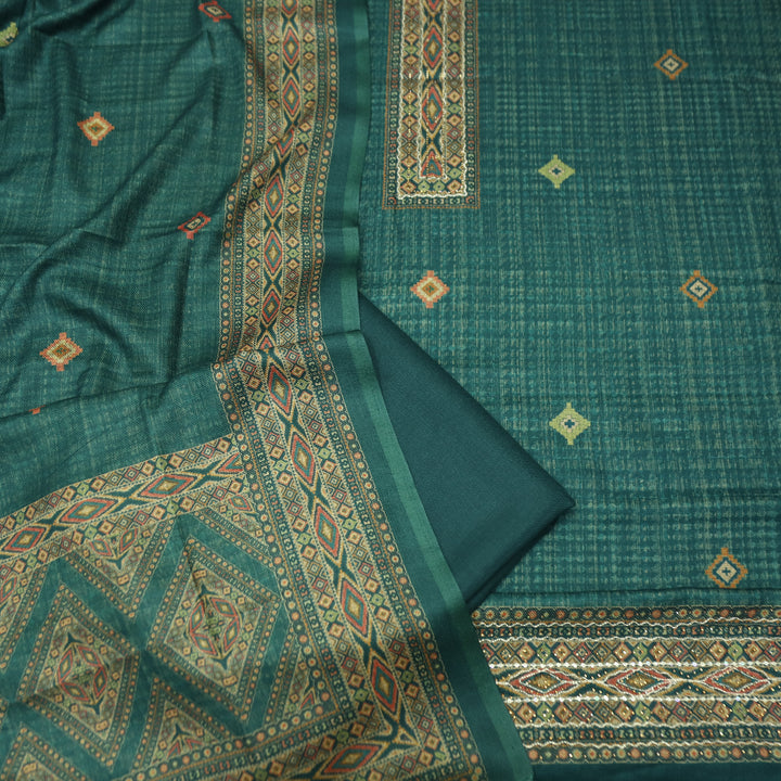 Rashavi Cerulean Teal Digital Printed Hem Semi Pashmina Winter Set