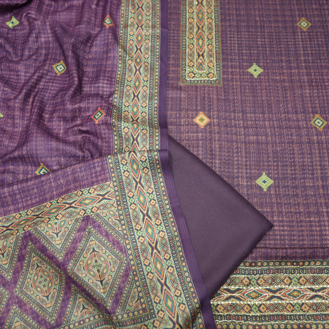 Rashavi Helio Purple Digital Printed Hem Semi Pashmina Winter Set