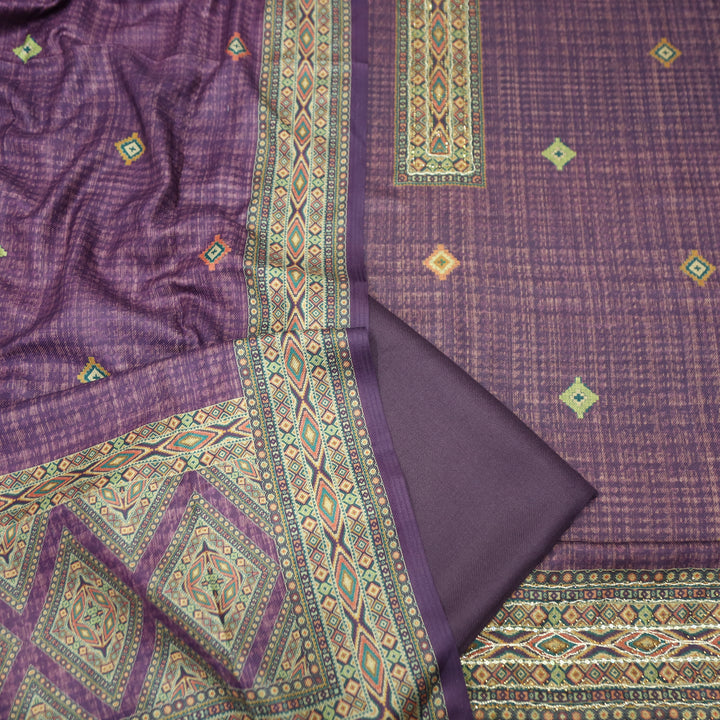 Rashavi Helio Purple Digital Printed Hem Semi Pashmina Winter Set