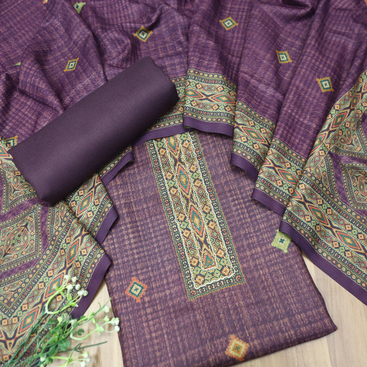 Rashavi Helio Purple Digital Printed Hem Semi Pashmina Winter Set