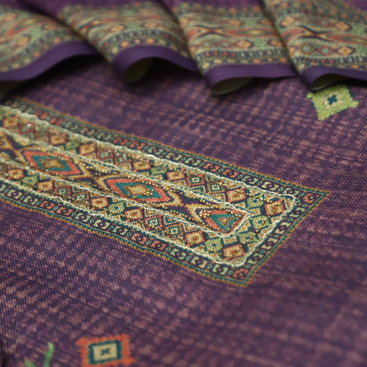 Rashavi Helio Purple Digital Printed Hem Semi Pashmina Winter Set