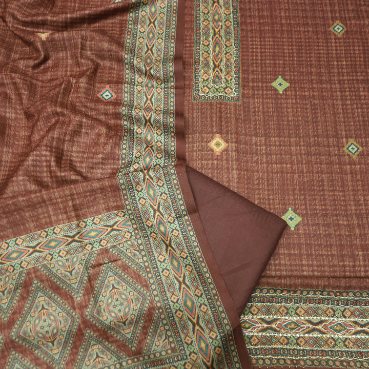 Rashavi Coco Maroon Digital Printed Hem Semi Pashmina Winter Set
