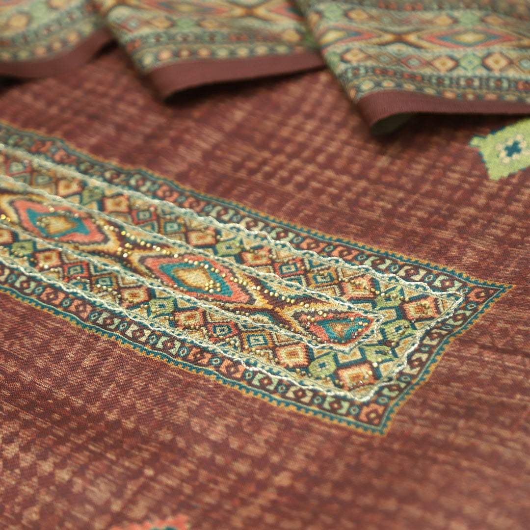 Rashavi Coco Maroon Digital Printed Hem Semi Pashmina Winter Set