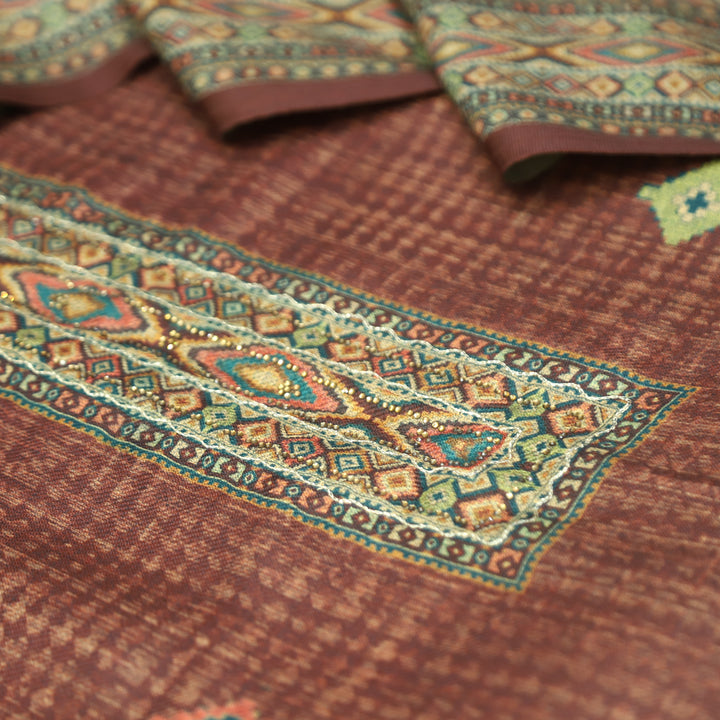 Rashavi Coco Maroon Digital Printed Hem Semi Pashmina Winter Set