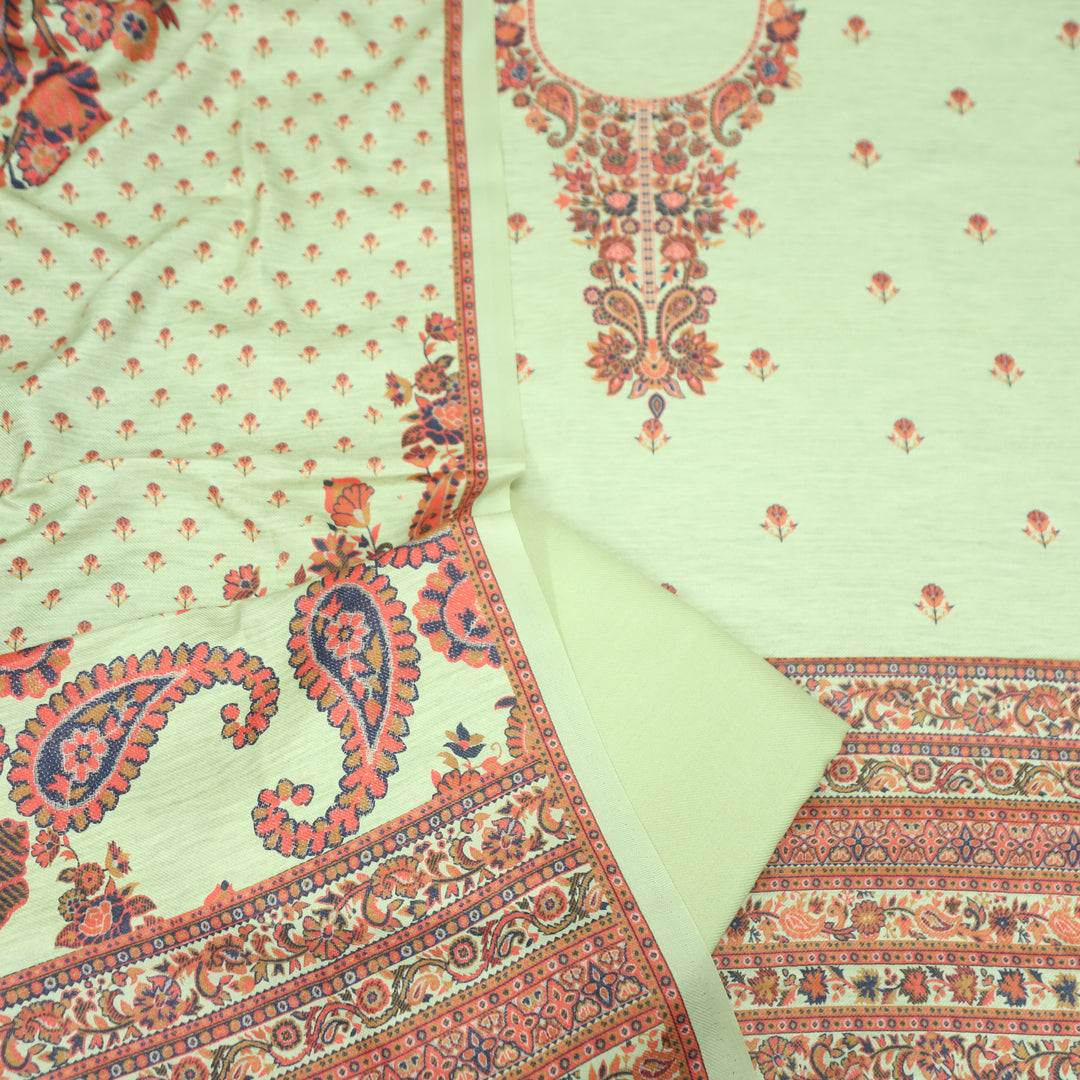 Vaani Minty Green Kashmiri Kanni Printed Semi Pashmina Winter Set