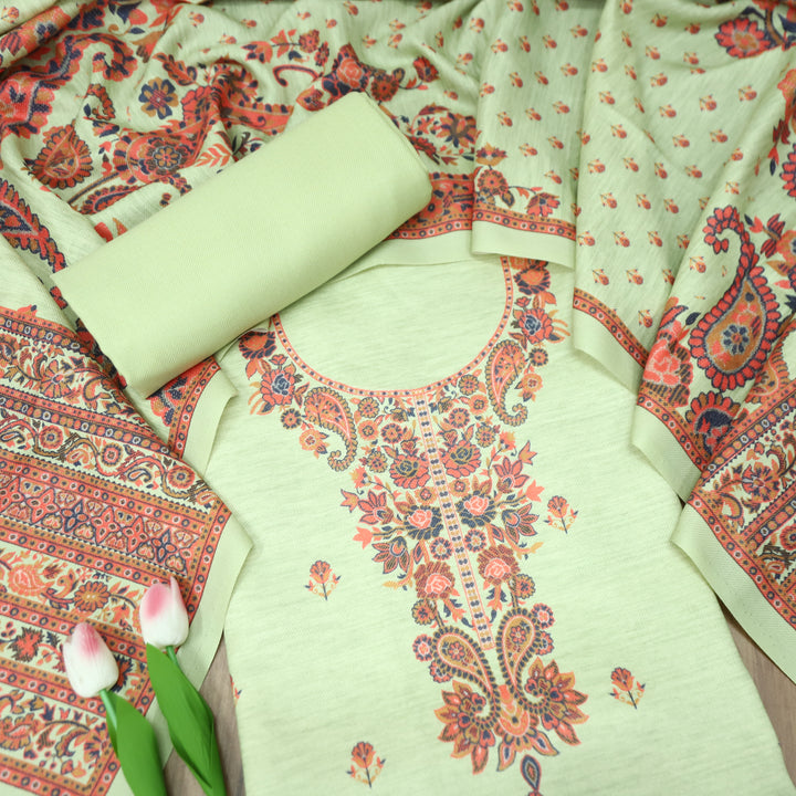 Vaani Minty Green Kashmiri Kanni Printed Semi Pashmina Winter Set