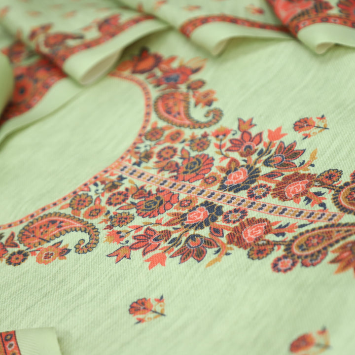 Vaani Minty Green Kashmiri Kanni Printed Semi Pashmina Winter Set