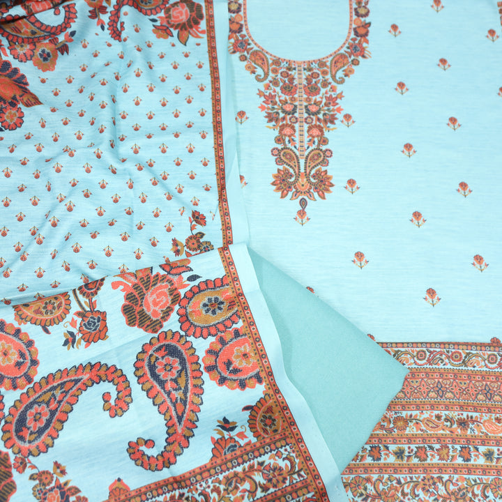Vaani Powder Blue Kashmiri Kanni Printed Semi Pashmina Winter Set