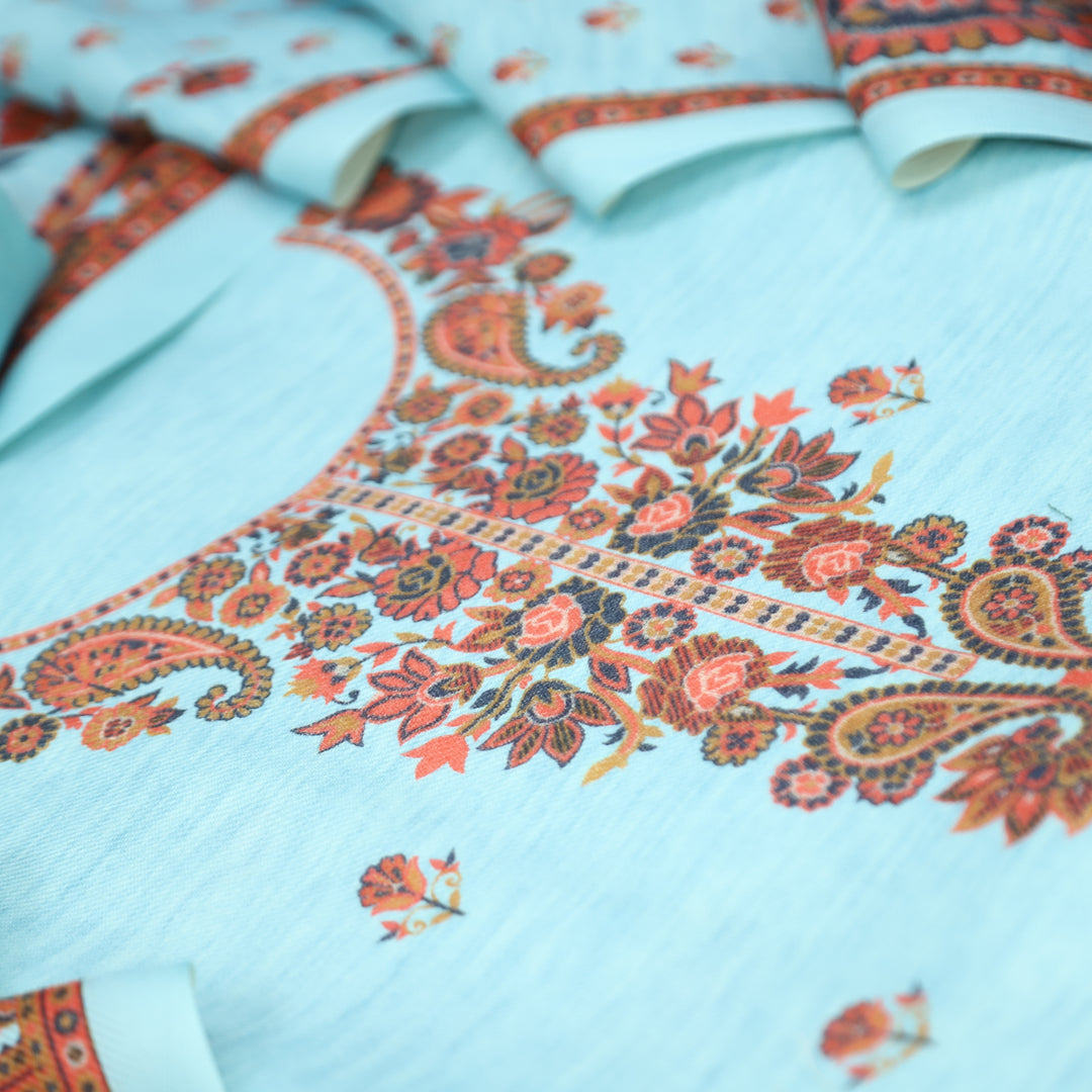 Vaani Powder Blue Kashmiri Kanni Printed Semi Pashmina Winter Set