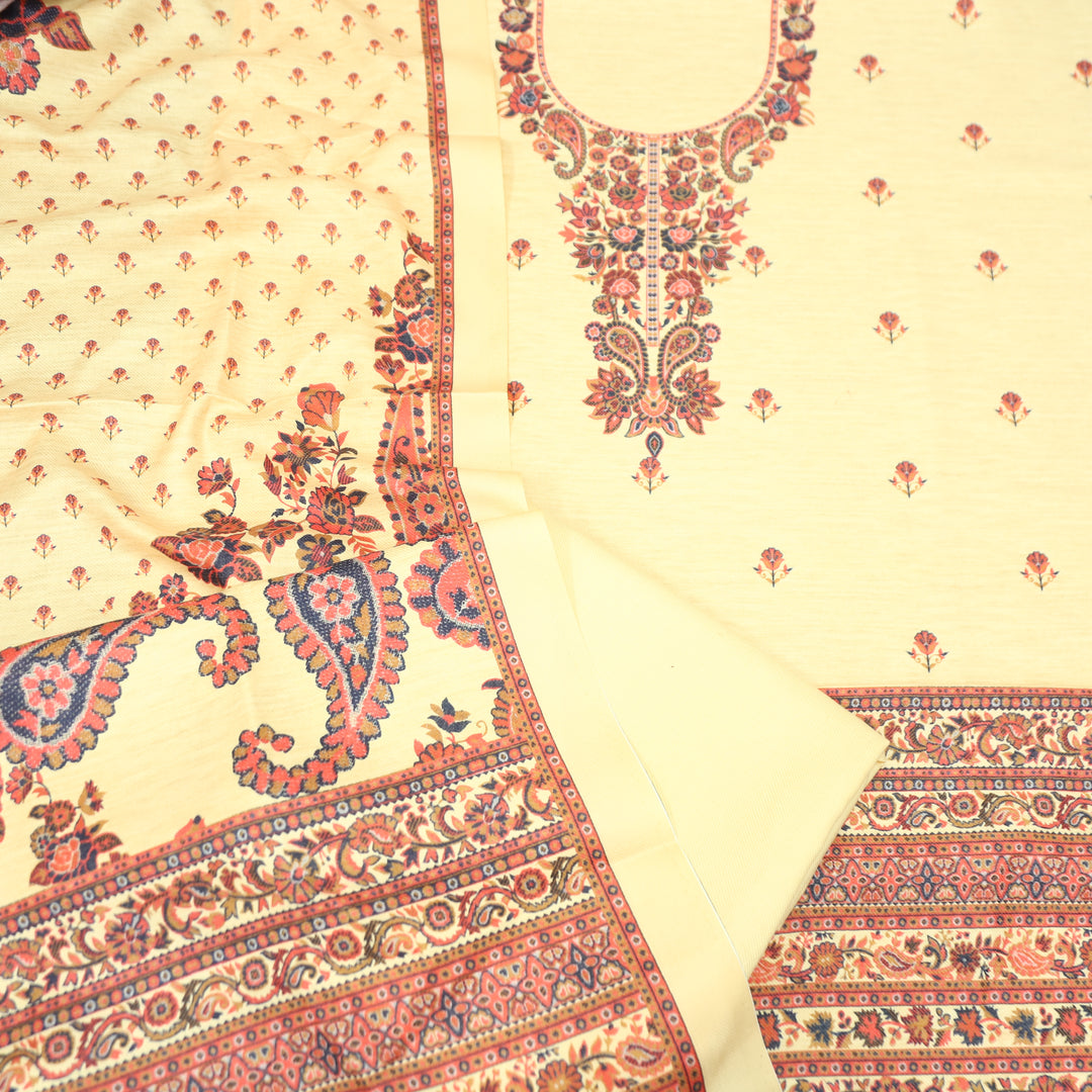 Vaani Butter Yellow Kashmiri Kanni Printed Semi Pashmina Winter Set