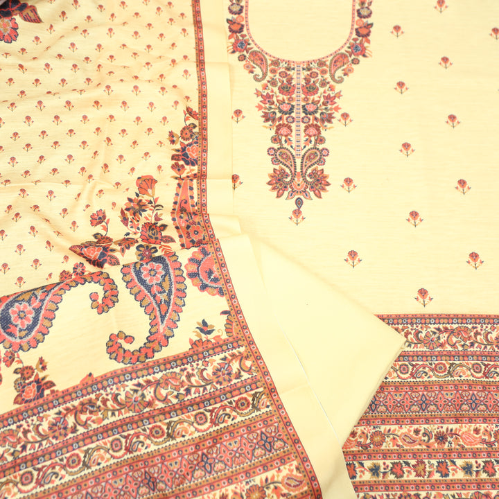 Vaani Butter Yellow Kashmiri Kanni Printed Semi Pashmina Winter Set