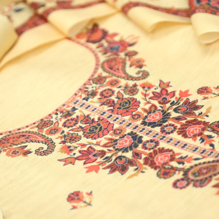 Vaani Butter Yellow Kashmiri Kanni Printed Semi Pashmina Winter Set