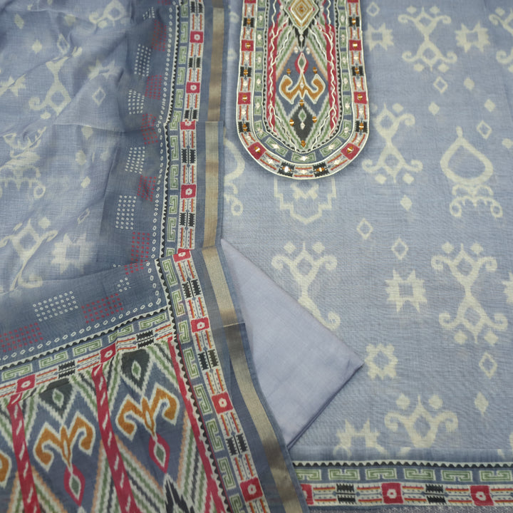 Mahima Slate Grey Digital Printed Mul Chanderi Set