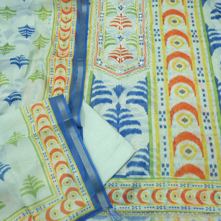 Mahima Powder Blue Digital Printed Mul Chanderi Set