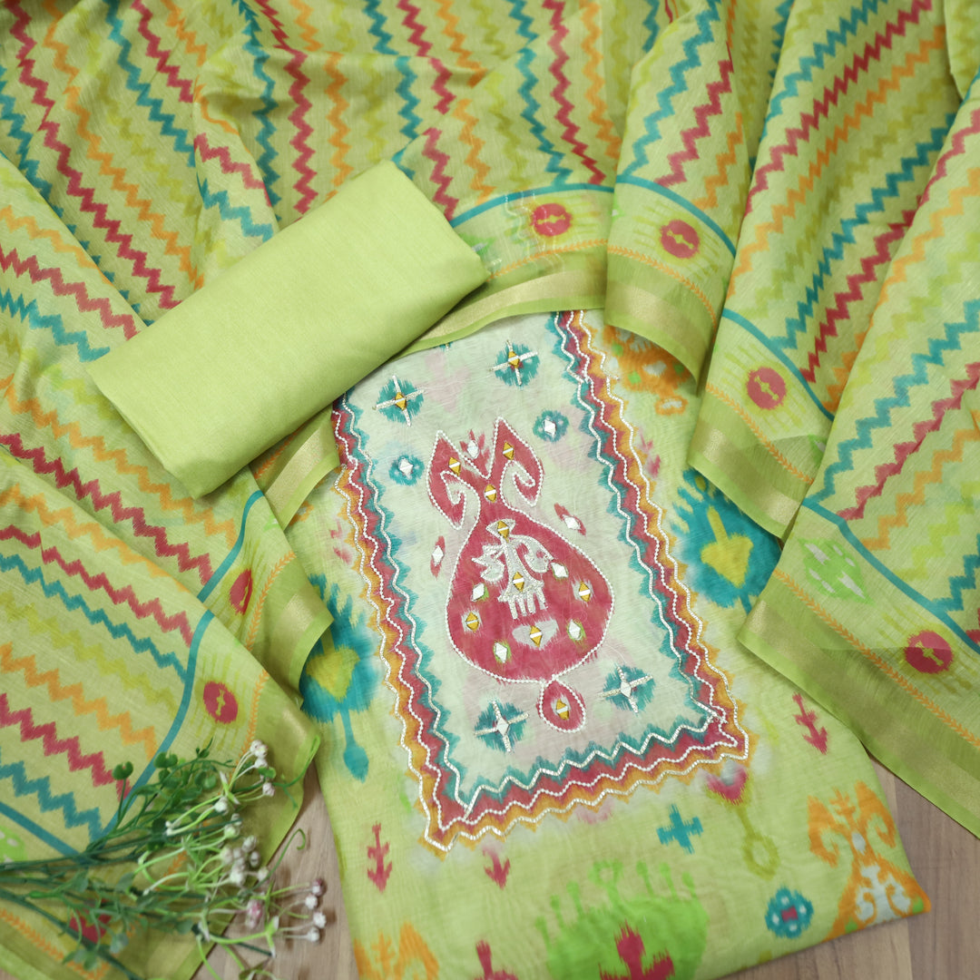 Mahima Mint Green Digital Printed Mul Chanderi Set